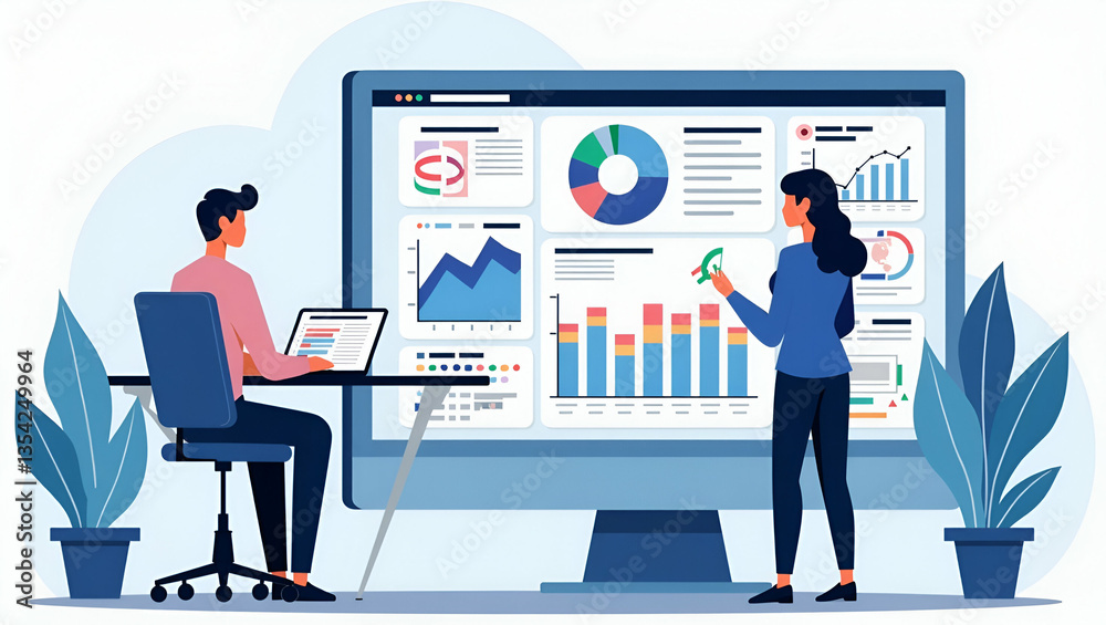 Flat Business Professionals Analyzing Web Traffic Analytics: Vector Illustration of Dashboard Monitoring for Website Performance Optimization with Space for Customization Flat Business Professionals Analyzing Web Traffic Analytics: Vector Illustration of Dashboard Monitoring for Website Performance Optimization with Space for Customization