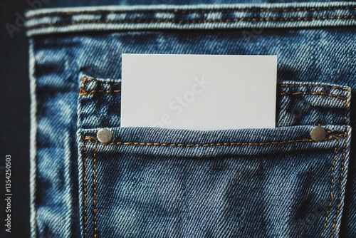 The Layout of a White Business Card in a Denim Pocket is a Fashionable Background a Place to Copy