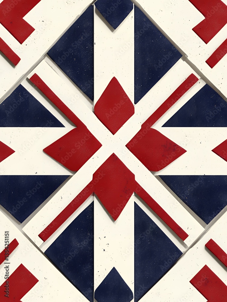 Obraz premium Close up of a geometric pattern with red and blue shapes on a white background, repeating design