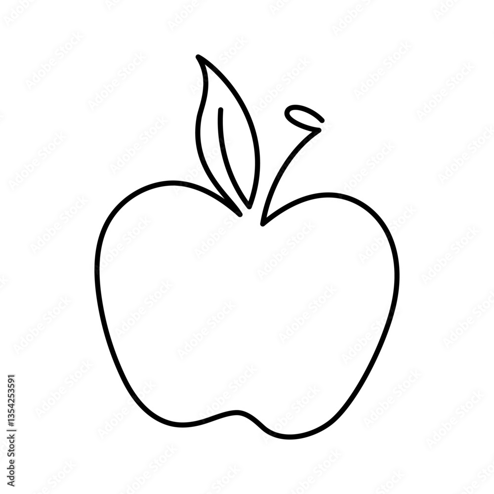 Apple fruit illustration. Single line icon. Line art apple. One line apple illustration. Vector Outline fruit isolated on white background Apple fruit illustration. Single line icon. Line art apple. One line apple illustration. Vector Outline fruit isolated on white background