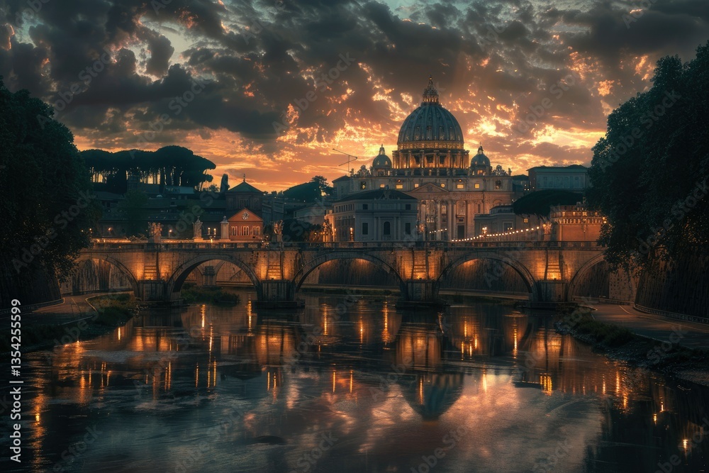 Sharp Picture of St PeterS Cathedral Behind the Aelian Bridge in Rome, Italy Sharp Picture of St PeterS Cathedral Behind the Aelian Bridge in Rome, Italy