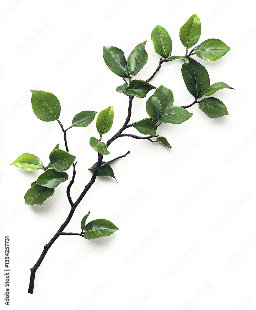 Obraz premium green branch with leaves isolated on white background