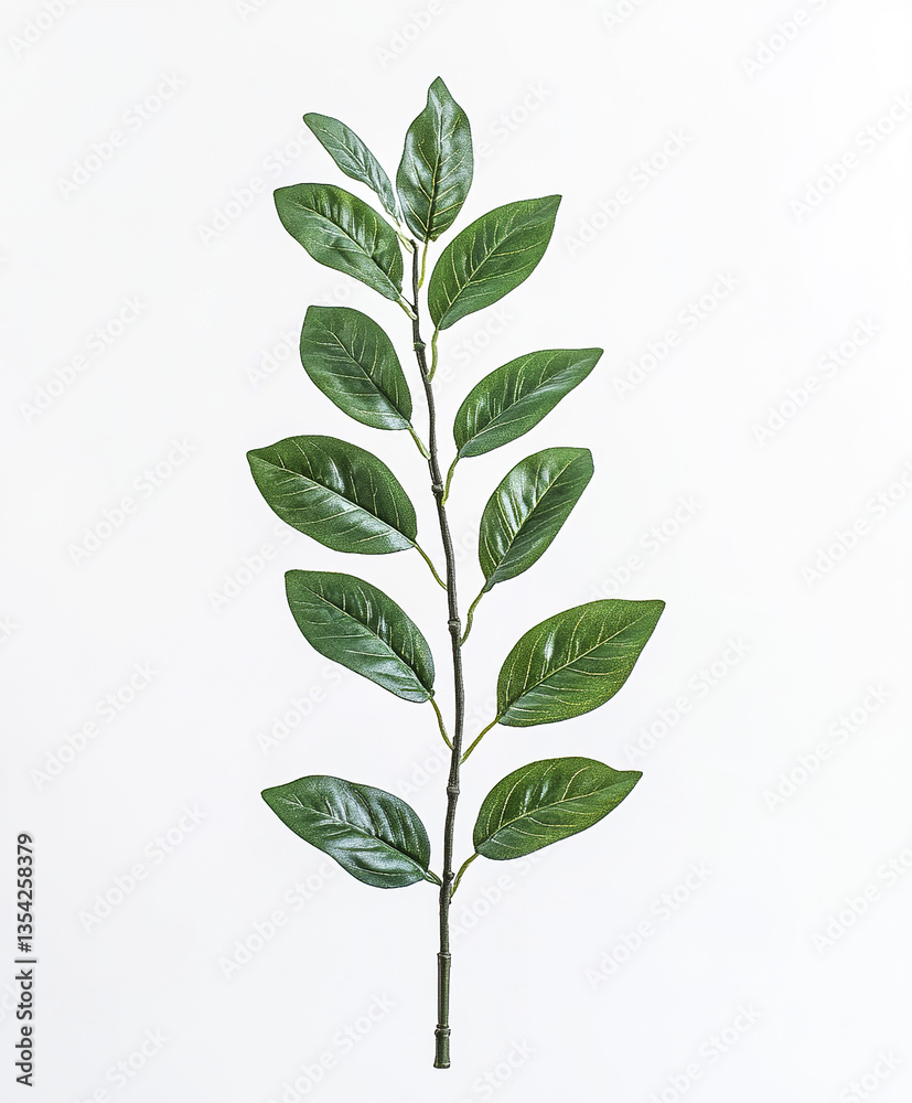 Fototapeta premium single Zamioculcas zamiifolia stem with green leaves isolated