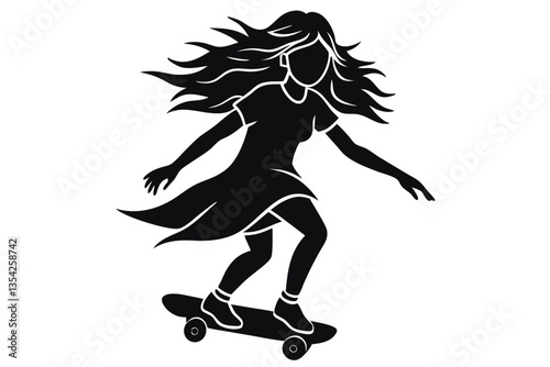 silhouette of a girl on a skateboard