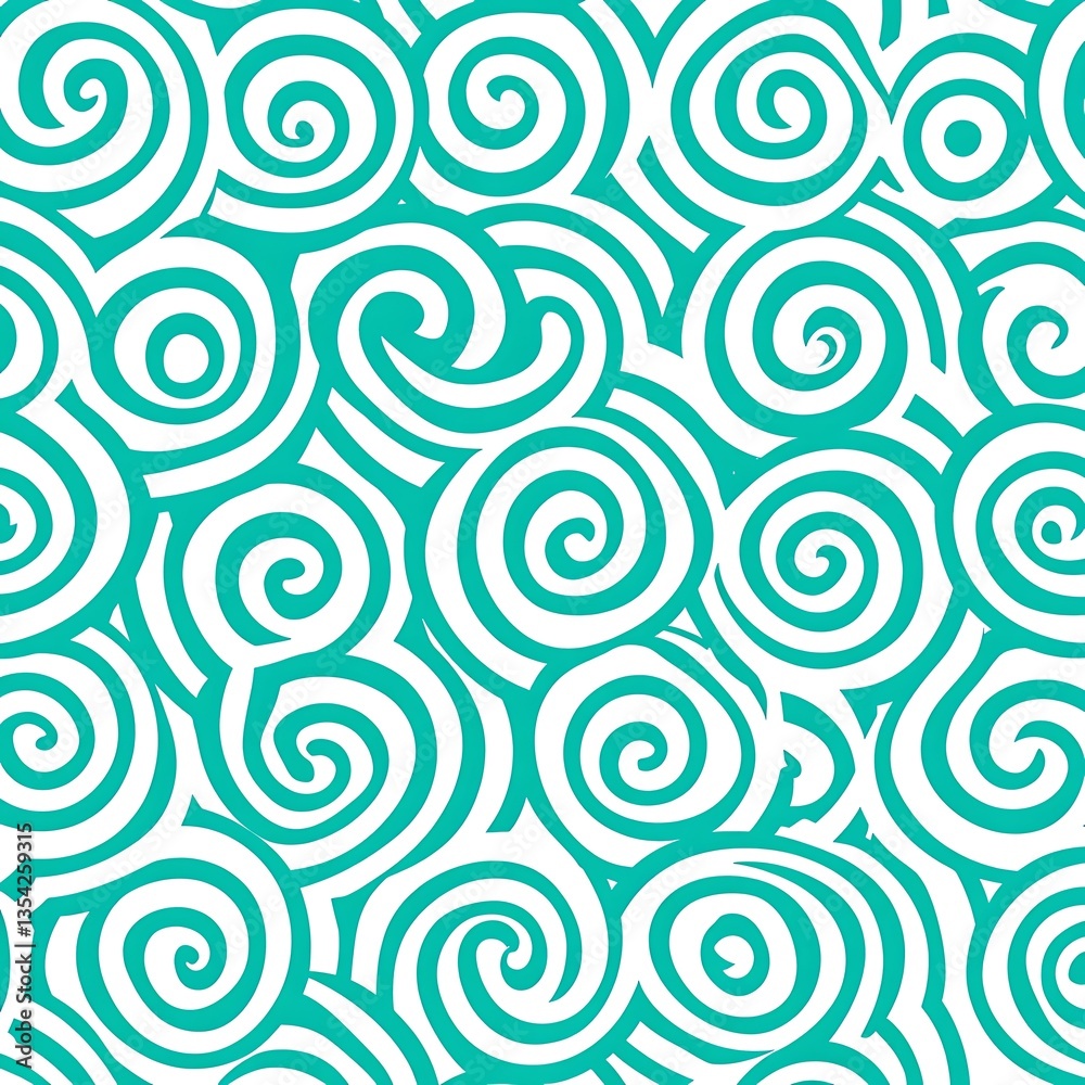 A seamless pattern of teal and white spiral shapes A seamless pattern of teal and white spiral shapes