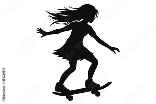 girls play skateboard silhouettes vector illustration