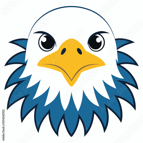A cute cartoon eagle head vector illustration with a sharp beak and detailed feathers mascot designs