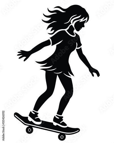 silhouette A girl riding a skateboard