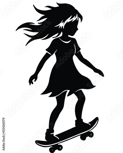 silhouette A girl riding a skateboard