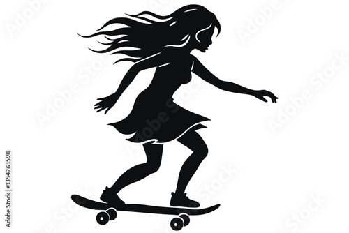 A girl on a skateboard silhouette