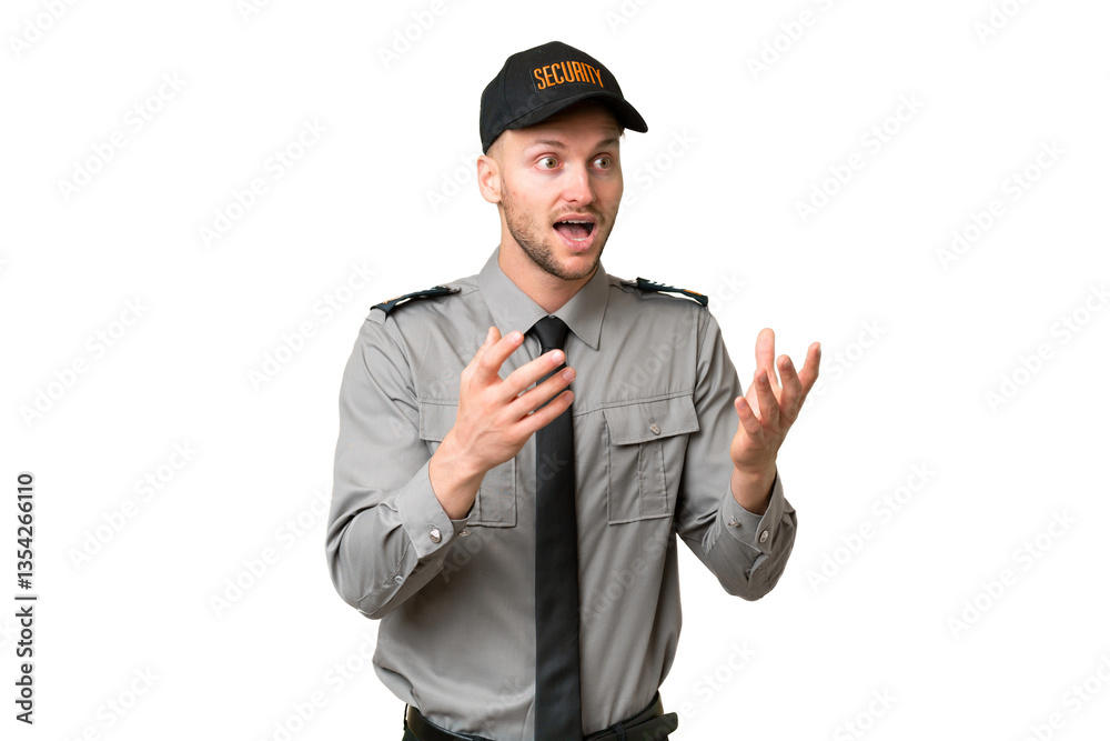 Young security caucasian man over isolated background with surprise facial expression Young security caucasian man over isolated background with surprise facial expression