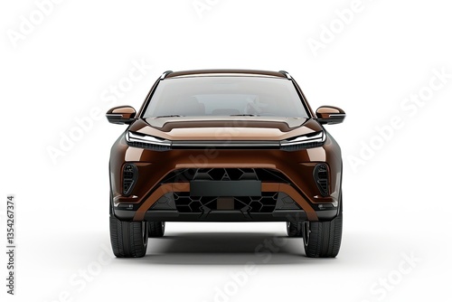Isolated Simple Brown Suv Car Front View on White Background That Easily Removable