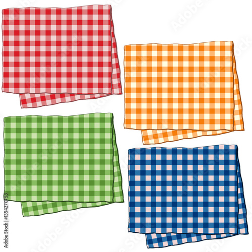 napkin top view, kitchen towels top view,  checkered folded cloth.