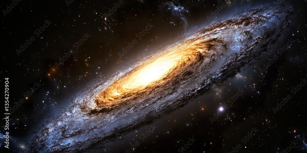 Fototapeta premium Black Hole in Space: Captivating Non-Reflective Phenomenon Amidst a Distant Galaxy.