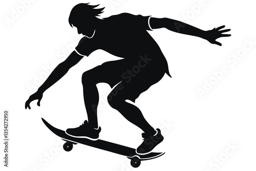Black silhouettes man standing on a skateboard white background Vector illustration