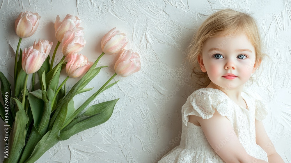 Bright tulip bouquet in pastel pink and cream hues, placed against a white wall, soft and smooth textures, space for text, clean lines, and fresh and romantic appearance. Bright tulip bouquet in pastel pink and cream hues, placed against a white wall, soft and smooth textures, space for text, clean lines, and fresh and romantic appearance.