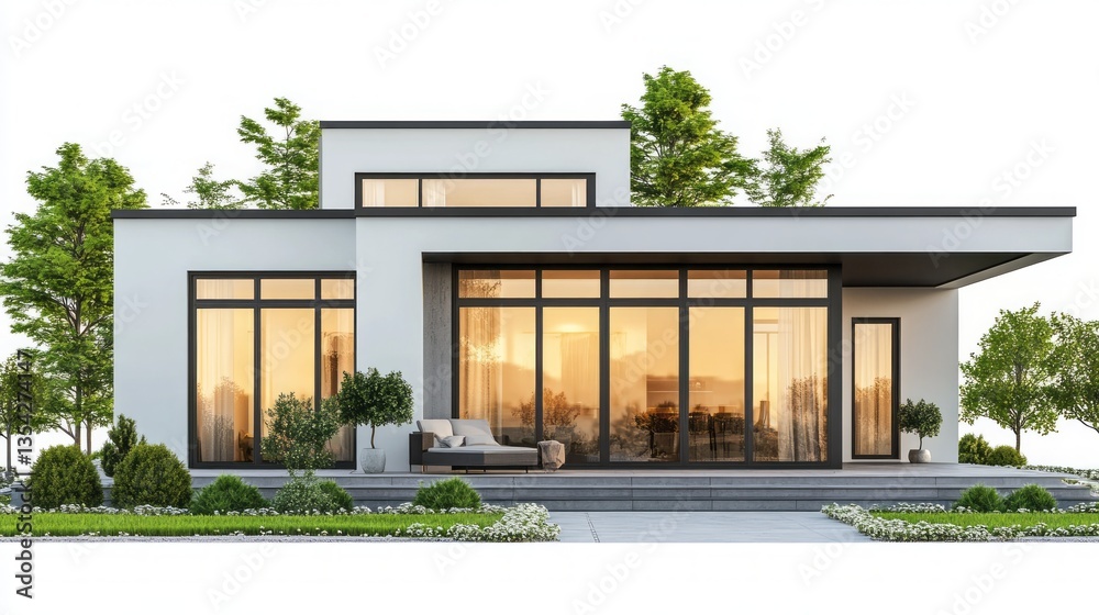 Fototapeta premium Contemporary style single story house with green rooftop vegetation