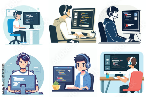 a set of vector images of an IT technician