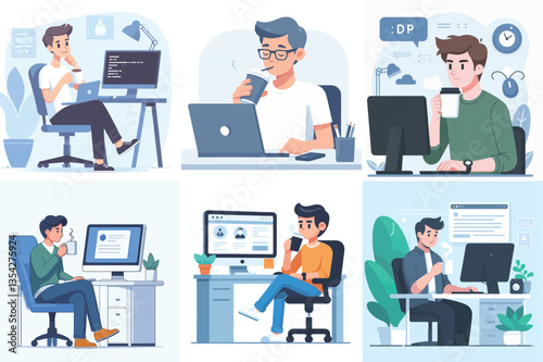 a set of vector images of an IT technician