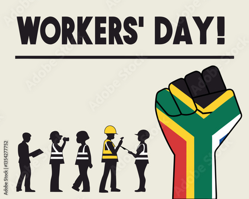 South Africa Workers' Day Banner with Raised Fist and Worker Silhouettes.