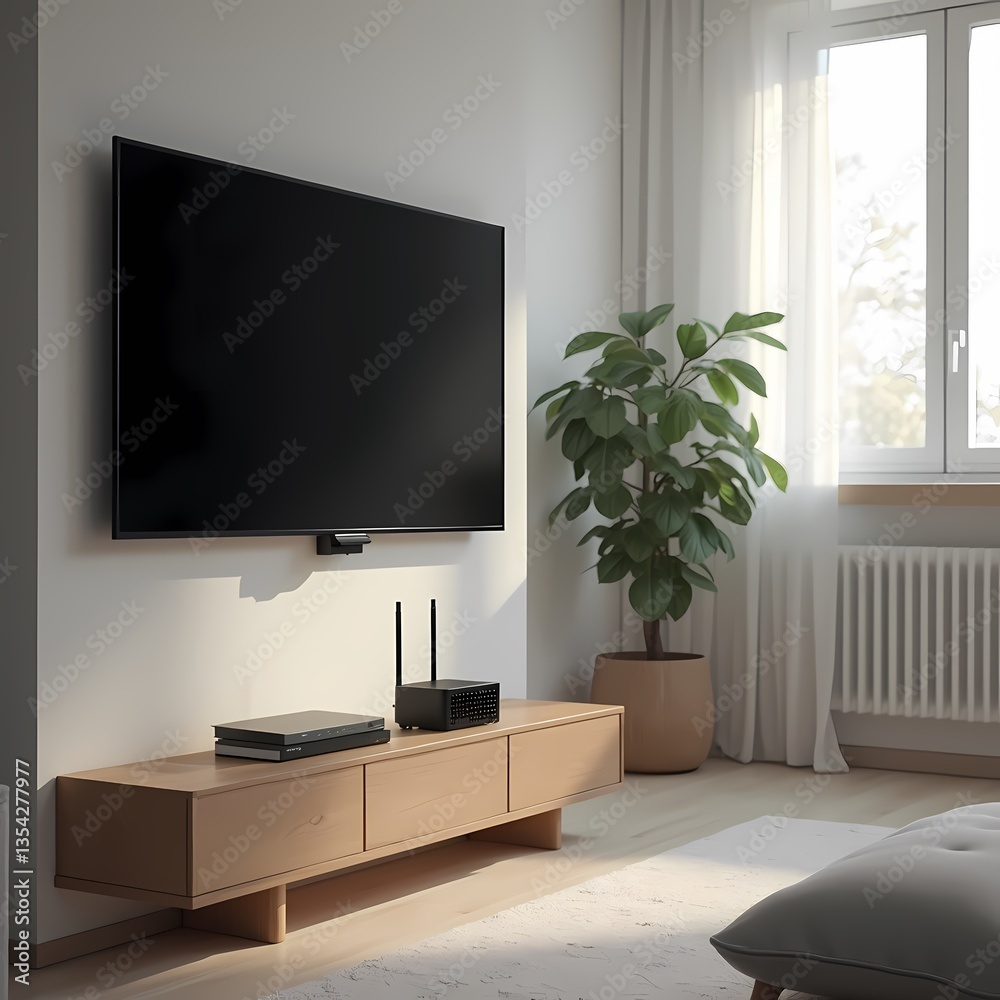 Modern living room with sofa and TV display Modern living room with sofa and TV display