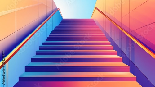 Brightly designed staircase illustration with sleek lines, smooth minimalist structure, isolated on transparent background for architectural and progress themes.