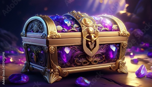 mysterious closed fantasy treasure chest with purple gemstones and gold details