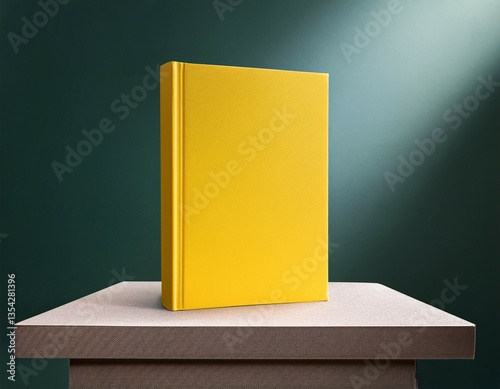 blank yellow hardcover book mockup on pedestal