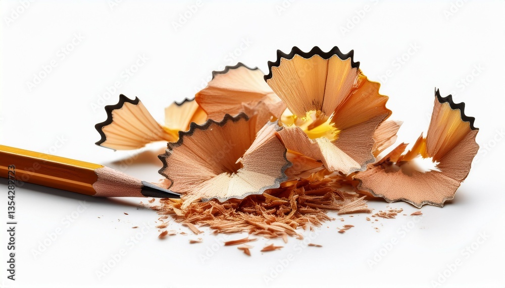 wooden pencil with shavings on white background for design use wooden pencil with shavings on white background for design use
