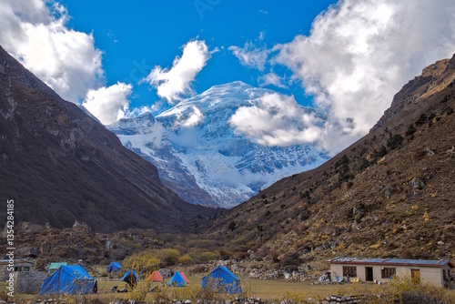 Campsite under the Mountain Jomolhari in Bhutan