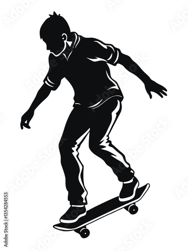 Silhouette of a man on a skateboard white background