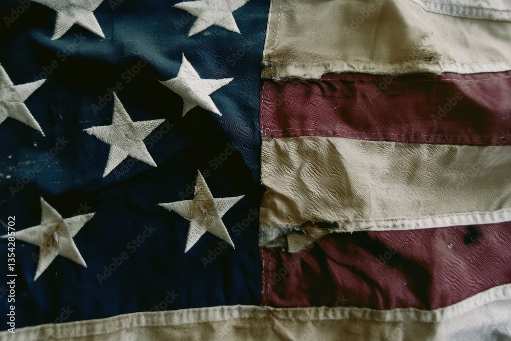 Fototapeta premium Weathered American Flag with Stars and Stripes Symbolizing Patriotism.