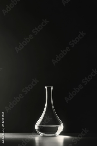 Elegant glass decanter with clear liquid resting