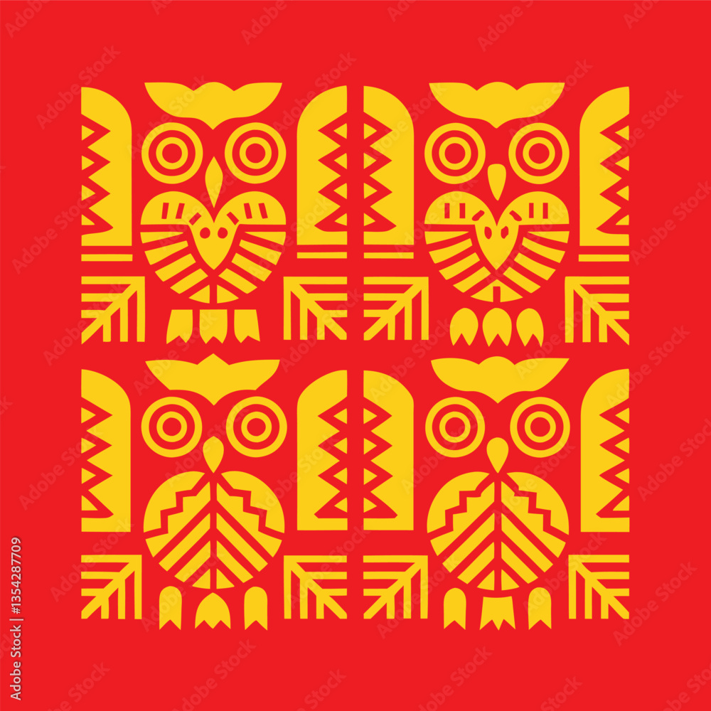 Fototapeta premium Geometric Owl Pattern, African Tribal Style