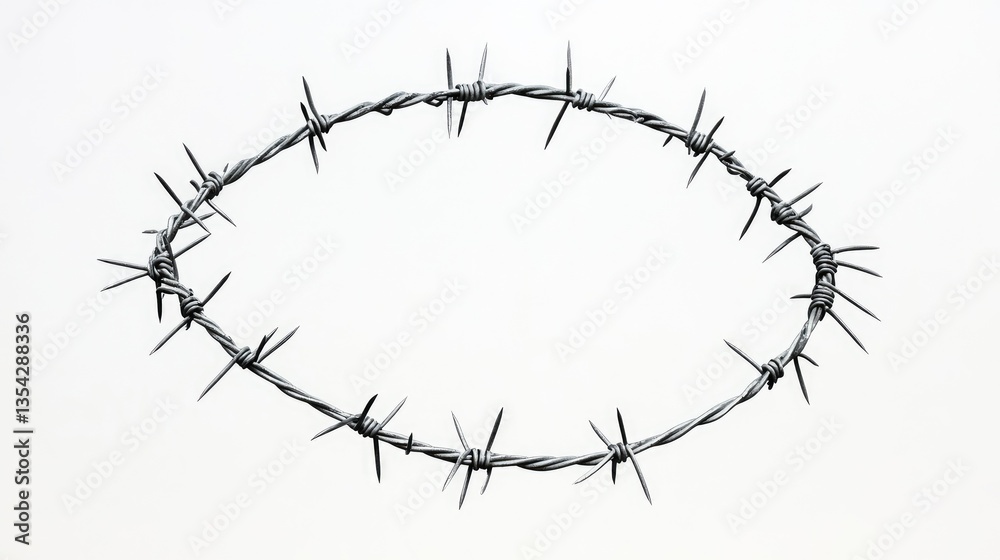 A simple yet striking image of circular barbed wire on a white background, evoking a sense of containment and protection. A simple yet striking image of circular barbed wire on a white background, evoking a sense of containment and protection.