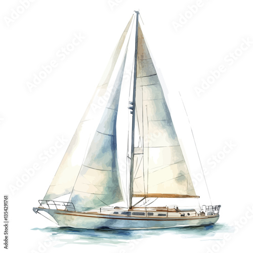 watercolor vector of A Sailing Yacht, high quality, isolated on a white background.