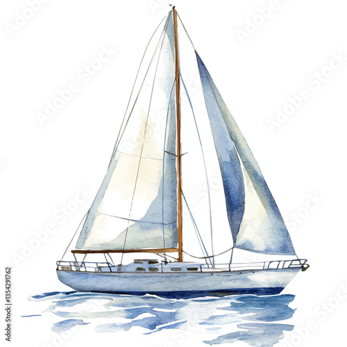 A Sailing Yacht, watercolor illustration vector, high quality, isolated on a white background.