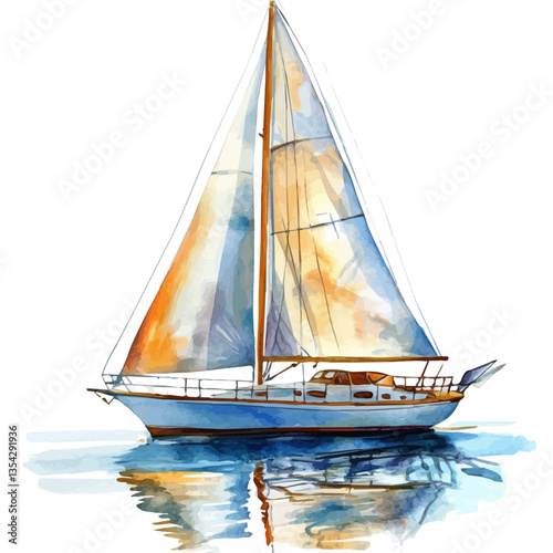 watercolor vector of A Sailing Yacht, high quality, isolated on a white background.