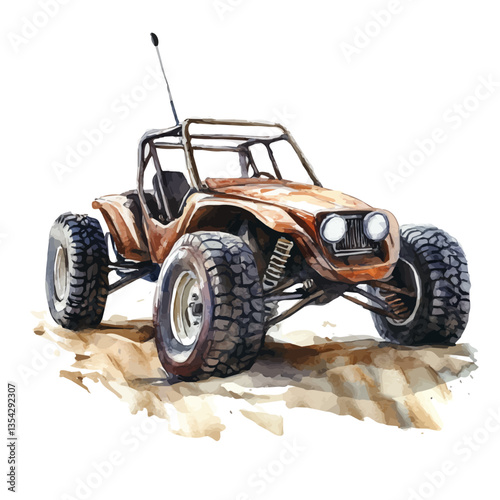 A Sand Buggy, watercolor clipart vector, high quality, isolated on a white background.