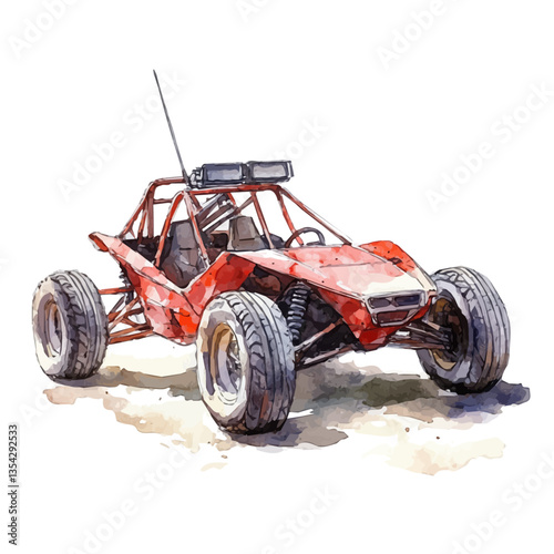 A Sand Buggy, watercolor painting vector, high quality, isolated on a white background.