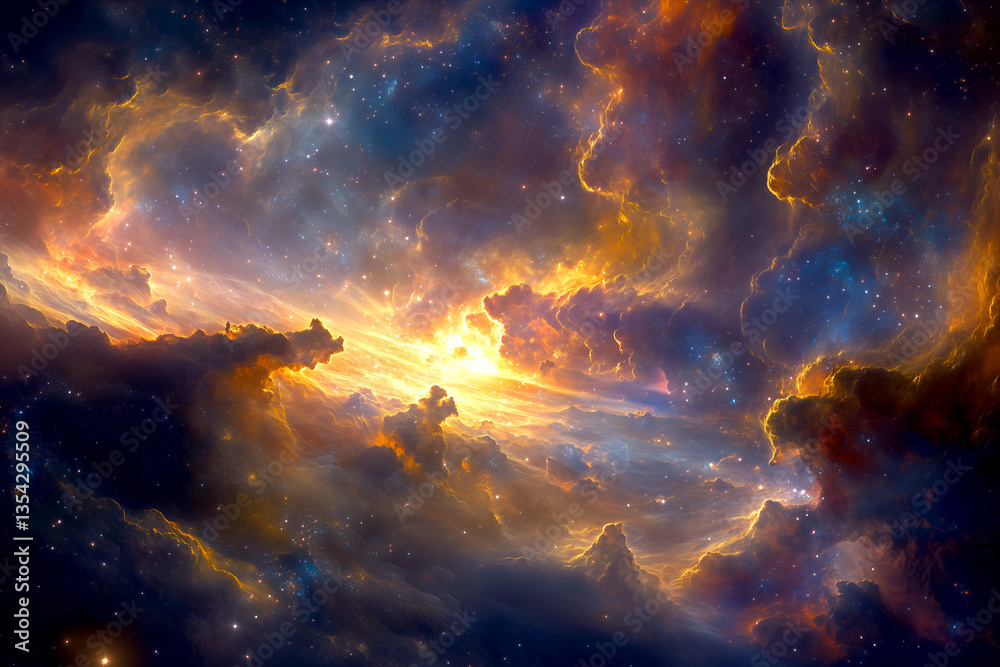 Fototapeta premium Spectacular celestial display of a radiant sunset with dynamic clouds formation a mesmerizing cosmic background 