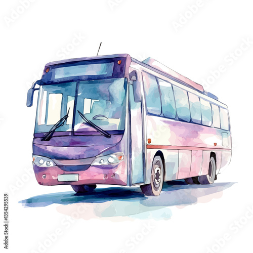 A Shuttle Bus, watercolor drawing vector, high quality, isolated on a white background.