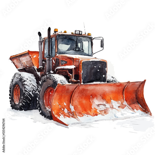 A Snowplow, watercolor painting vector, high quality, isolated on a white background.