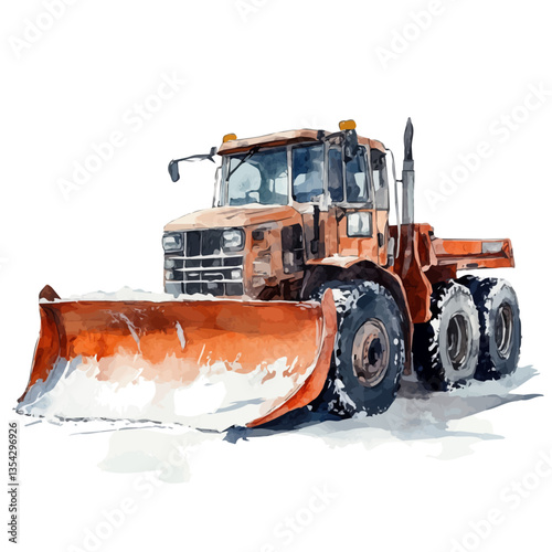 watercolor of A Snowplow, vector high quality, isolated on a white background.
