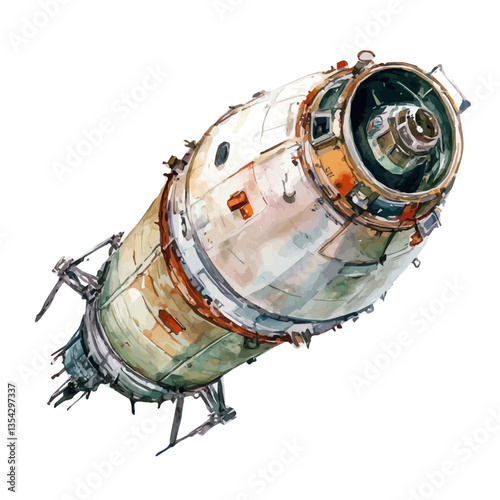 watercolor vector of A Soyuz Capsule, high quality, isolated on a white background.