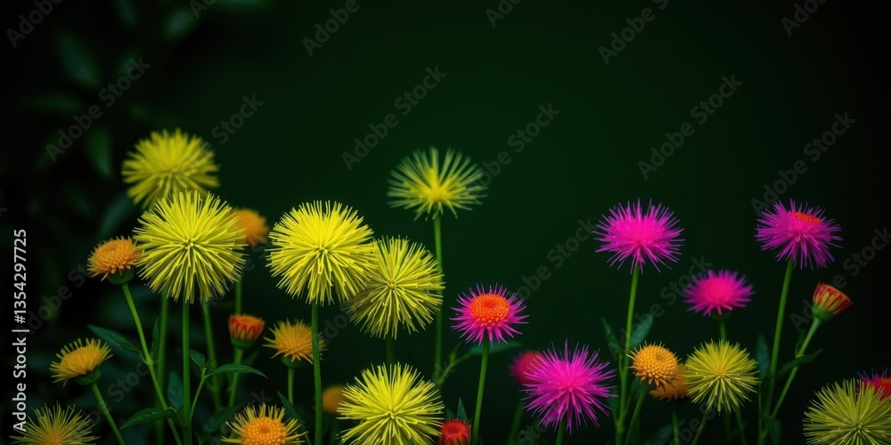 Vibrant Yellow Pink Orange Flowers Dark Background Vibrant Yellow Pink Orange Flowers Dark Background