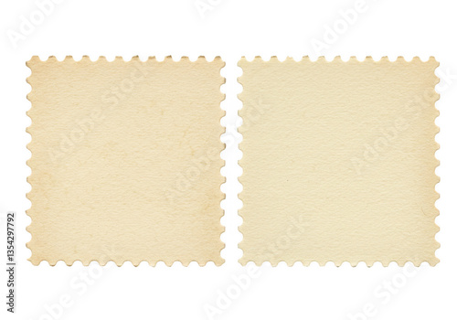 Square vintage postage stamps with perforated edges isolated on transparent background