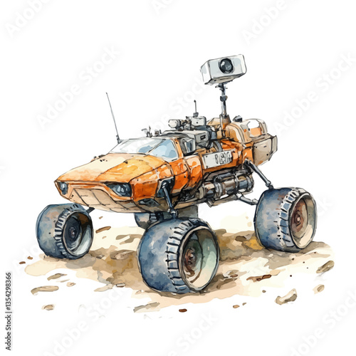A Space Rover, watercolor drawing vector, high quality, isolated on a white background.