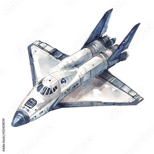 A Spaceplane, watercolor vector, high quality, isolated on a white background.