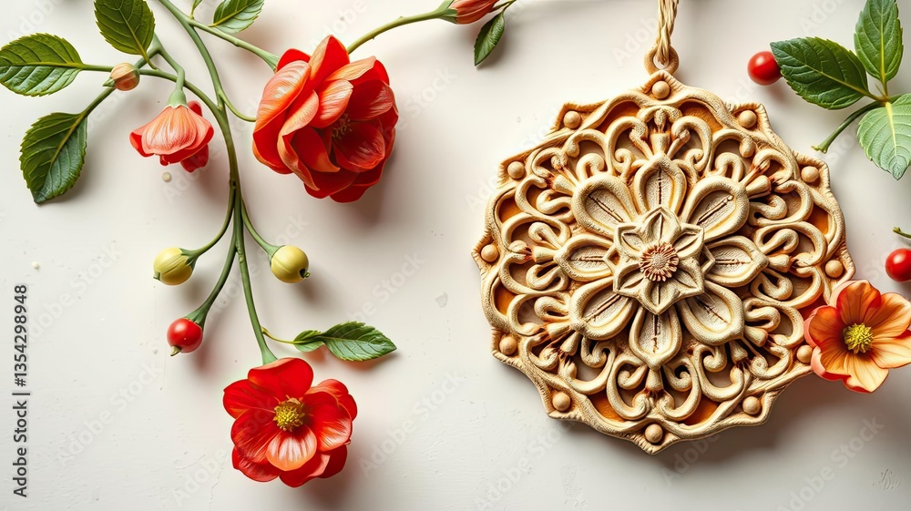 Fototapeta premium Elegant Ornate Mandala Decor Flowers Autumnal Hues